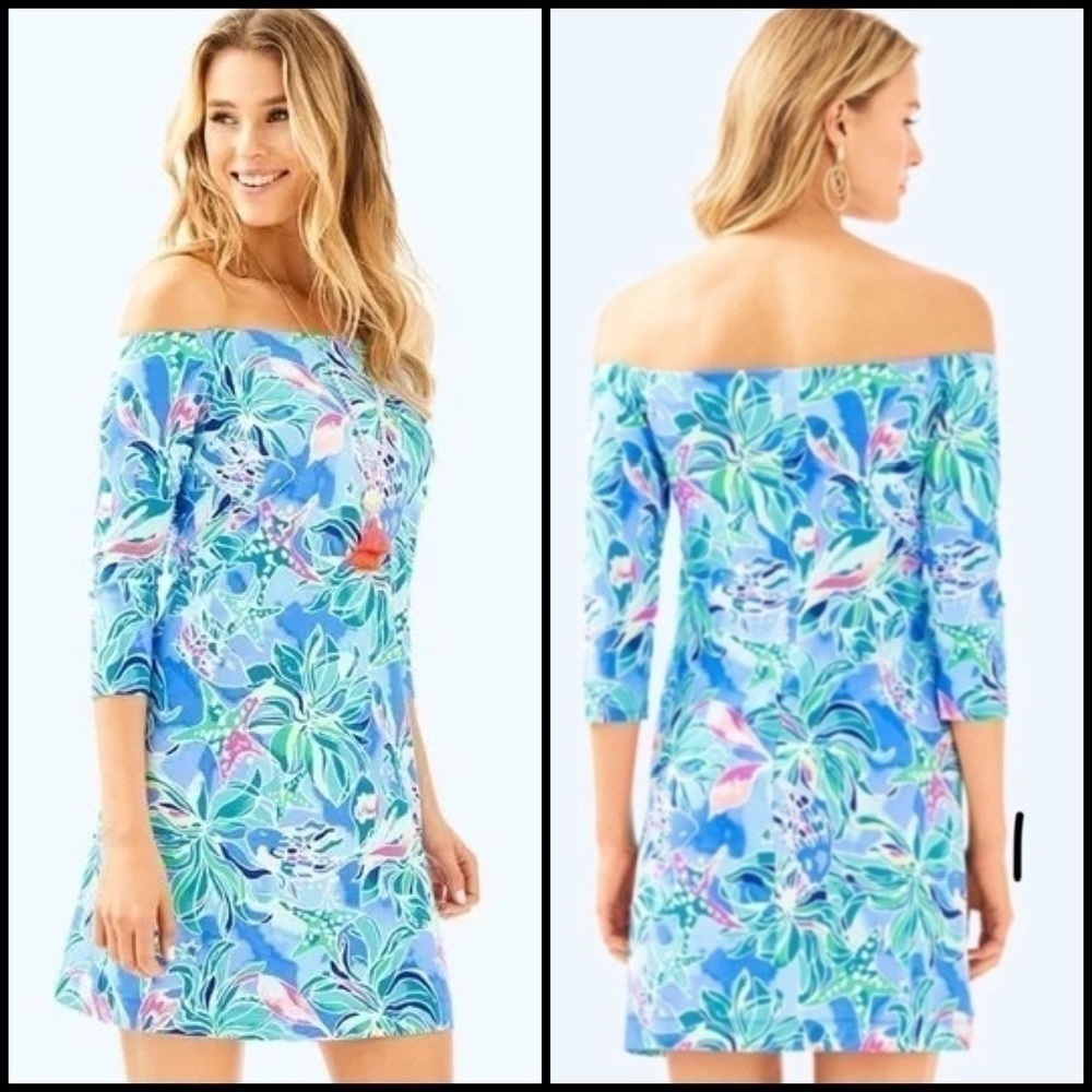 Lilly Pulitzer Sky Blue Floral Off-Shoulder Mini Dress